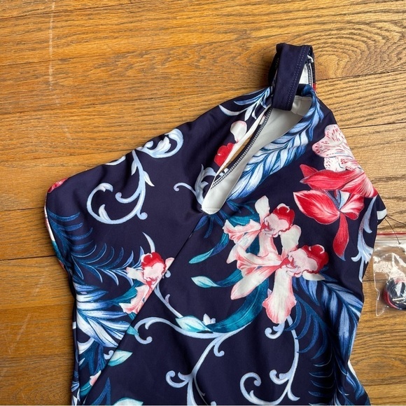 Carmen Marc Valvo Navy Floral One-Piece Swimsuit - Picture 2 of 7
